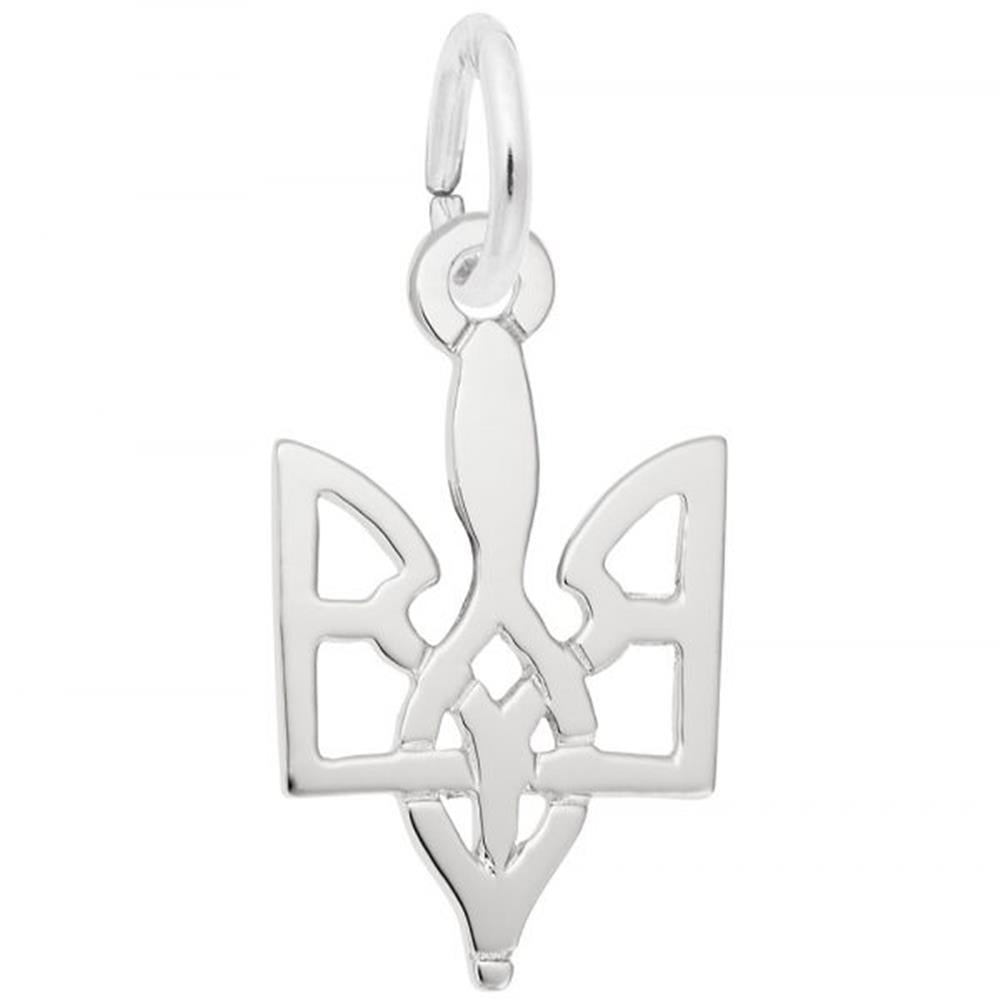 The Rembrandt Charms Ukrainian Trident Charm in sterling silver is handcrafted with intricate details and open geometric designs. This elegant charm features a loop at the top, making it easy to attach to a chain.