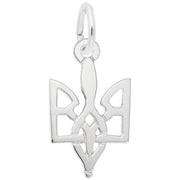 The Rembrandt Charms Ukrainian Trident Charm in sterling silver is handcrafted with intricate details and open geometric designs. This elegant charm features a loop at the top, making it easy to attach to a chain.
