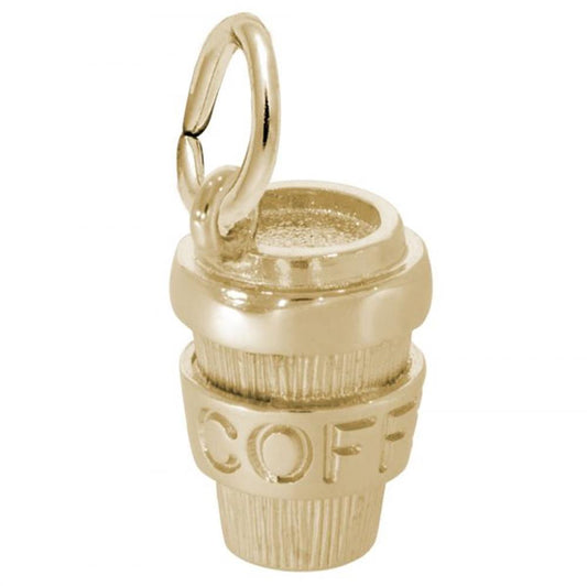 The Rembrandt Charms Coffee Cup Charm in Gold-Plated Sterling Silver is a delightful accessory designed in the shape of a to-go cup with "COFF" engraved. It features a loop for easy attachment to your favorite bracelet or necklace.