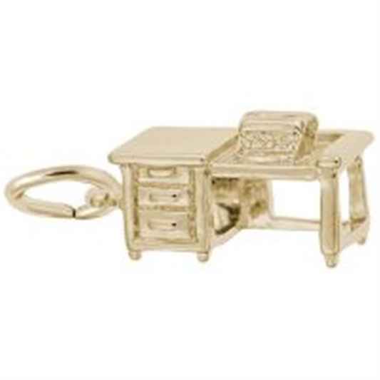 The Rembrandt Charms gold-plated charm features a miniature desk with an attached typewriter and drawers, ideal for any collection.