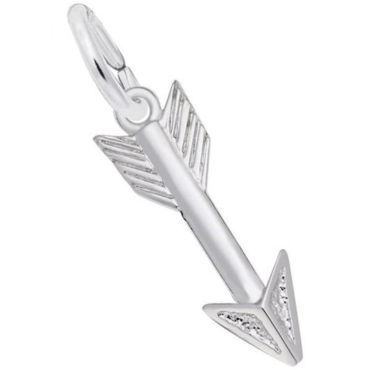 The Arrow Charm in Sterling Silver showcases intricate fletching and a detailed arrowhead, equipped with a small loop for effortless attachment to any necklace or bracelet. As part of the elegant Rembrandt Charms collection, it enhances the sophistication of any jewelry piece.