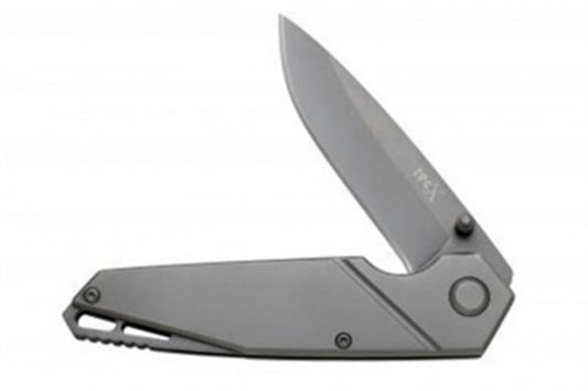 The W.R. Case & Sons Cutlery Co. Steel Knife / Stainless is a sleek, modern folding knife featuring a minimalist design with angular lines and a clean finish. With its stainless steel handle and partially open blade, the visible hinge and thumb stud promise easy one-handed operation.