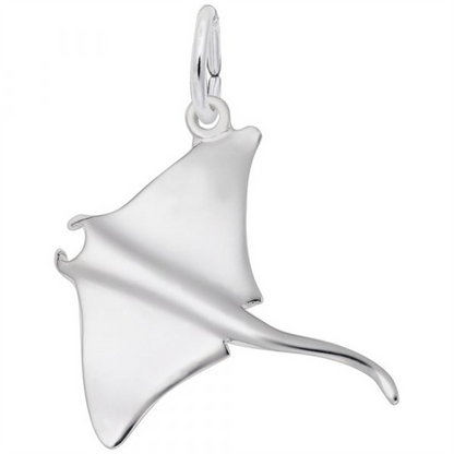 The Rembrandt Charms Manta Ray Charm—crafted in sterling silver—features gracefully curved wings, a long tail, and a convenient loop at the top for easy attachment to your chain. This elegant charm is the perfect addition to any sea life necklace or ocean-inspired jewelry collection.