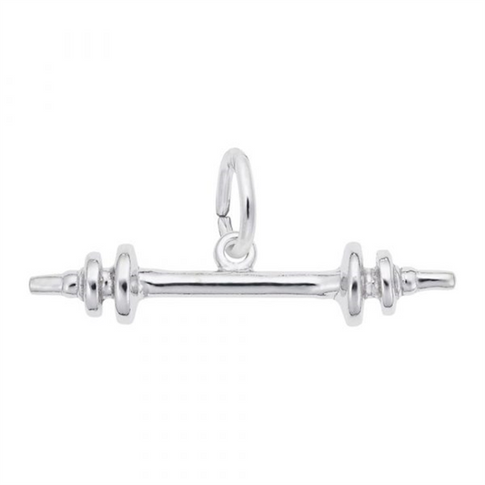The Rembrandt Charms Barbell Sterling Silver Charm features a polished design with barbell-like ends and a central loop for attaching to chains or bracelets.