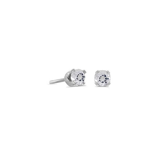 14K White Gold Round White Topaz Stud Earrings, April Birthstone | 3mm
