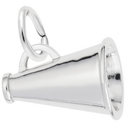 The Rembrandt Charms Megaphone Charm—crafted in sterling silver—features a gleaming finish and a convenient loop at the top for easy attachment to a bracelet or necklace, making it an ideal gift for any cheerleader.