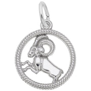  'Sterling silver charm depicting the Aries ram within a rope-bordered circle. Style 4773, 0.61 in x 0.61 in (15.5 mm x 15.5 mm).'