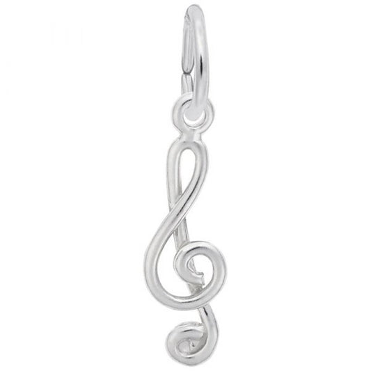 A creation from Rembrandt Charms, the Treble Clef Charm in sterling silver is designed in the shape of a treble clef and features a small loop at the top for easy attachment to a chain or bracelet. This charm is sleek, simple, and boasts a polished finish.