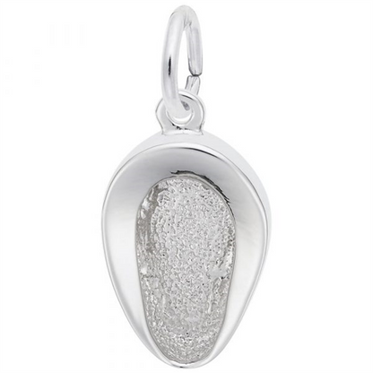 A sterling silver bed pan charm by Rembrandt Charms, featuring detailed craftsmanship and a small loop at the top for attaching to a bracelet or necklace—a playful piece of healthcare jewelry that makes a unique nurse gift.