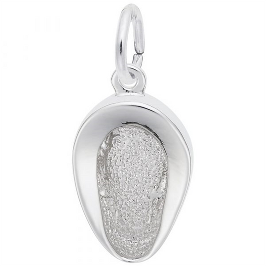 The Rembrandt Charms Bed Pan - Sterling Silver Charm features a partial surfboard shape with an intricate fingerprint design, adding unique flair to your accessories. It includes a small loop at the top for easy attachment.