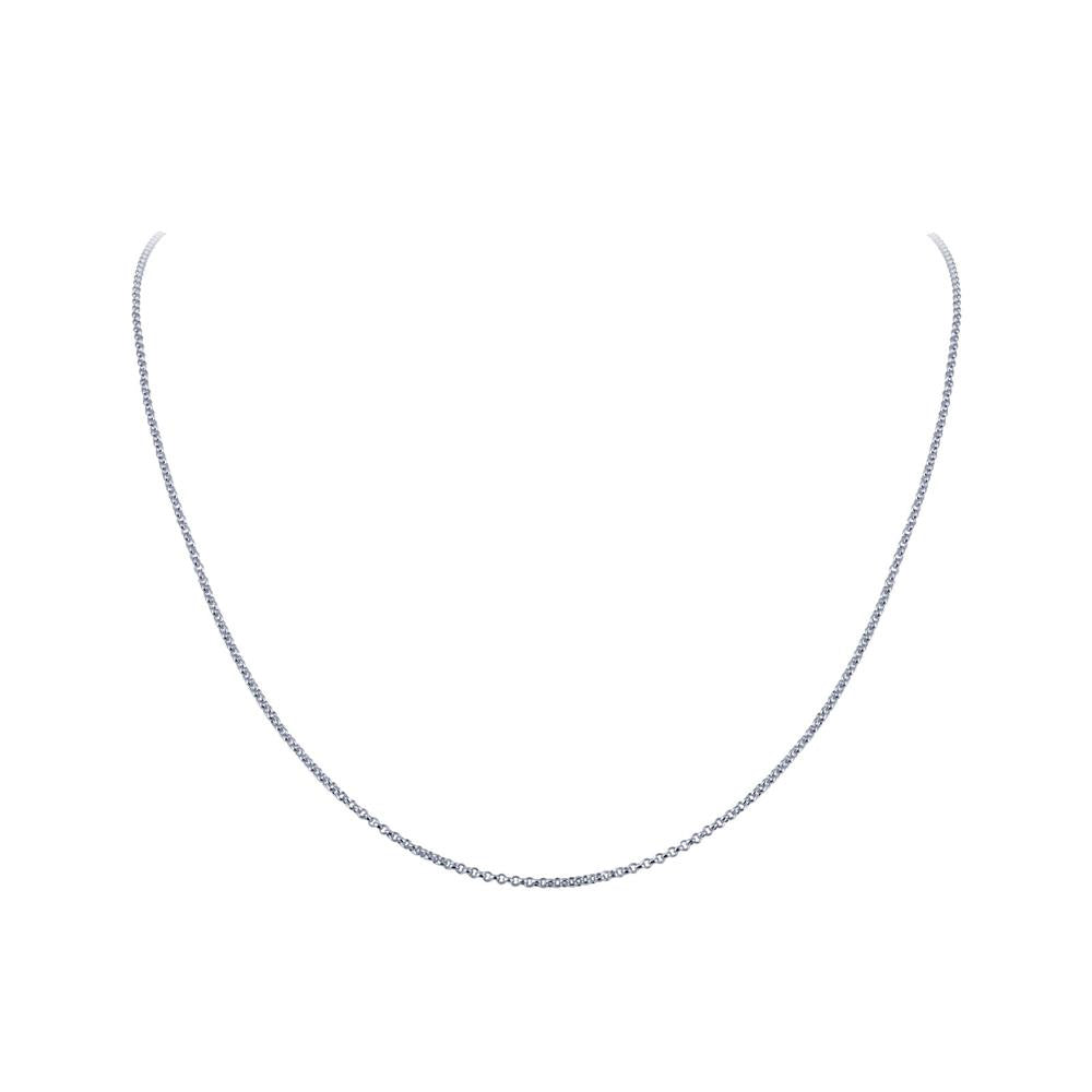 A thin, delicate Sterling Silver Chain 20" by Lafonn, elegantly displayed against a plain white background. The simple and graceful chain forms a gentle curve, suggesting it is worn around the neck, with no pendants or additional adornments attached.