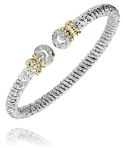 An Alwand Vahan Jewelry bracelet crafted from 14k gold and sterling silver, featuring a 4mm twisted rope band with two diamond-encrusted clasps (0.14 carat total weight) facing each other in the center. The bracelet's design casts a subtle shadow, creating a floating appearance against a white background.