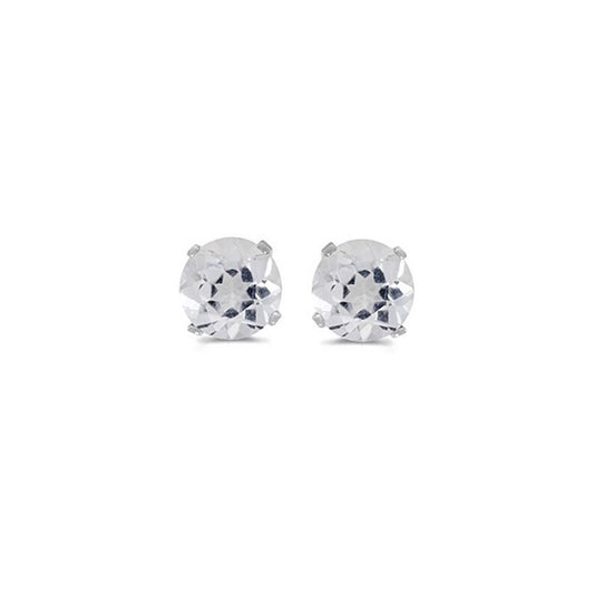 14K White Gold Round White Topaz Stud Earrings, April Birthstone | 5mm