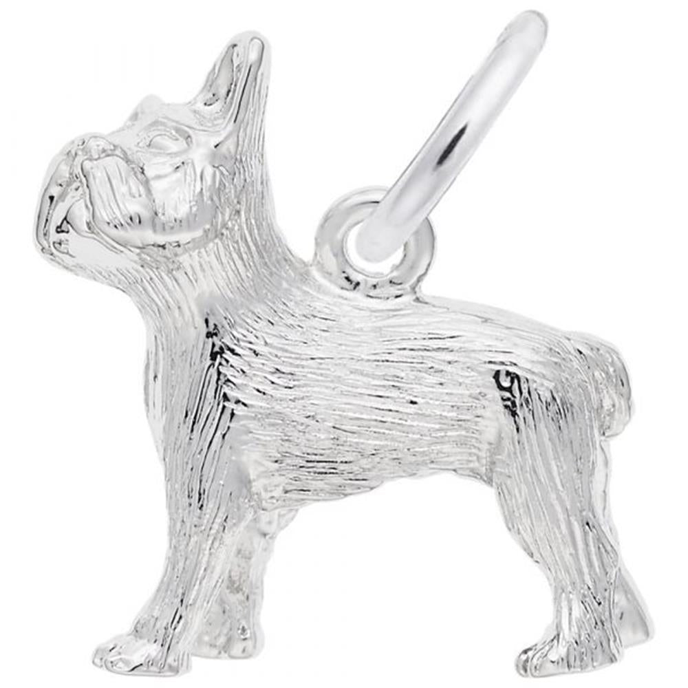 Introducing the Rembrandt Charms' French Bulldog Dog Charm, crafted from sterling silver. This exquisite charm captures the essence of a small French Bulldog, featuring intricate fur and facial details. It includes a top loop for easy attachment to bracelets or necklaces.