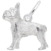 Introducing the Rembrandt Charms' French Bulldog Dog Charm, crafted from sterling silver. This exquisite charm captures the essence of a small French Bulldog, featuring intricate fur and facial details. It includes a top loop for easy attachment to bracelets or necklaces.
