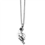 The King Baby Small Revolver Pendant hangs from a 24 in. curb link chain, featuring a silver revolver accented with a black star near the grip.