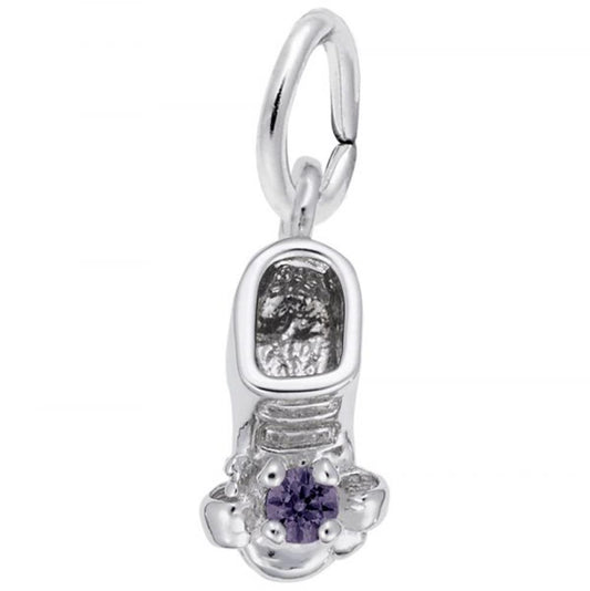 02 February Birthstone Baby Bootie Charm in Sterling Silver