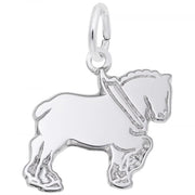 The Rembrandt Charms Clydesdale Horse Charm in Sterling Silver is a beautifully crafted piece featuring a detailed mane and hooves. This charm captures the robust and graceful form of this majestic breed, with a small loop at the top for easy attachment to a bracelet or necklace.