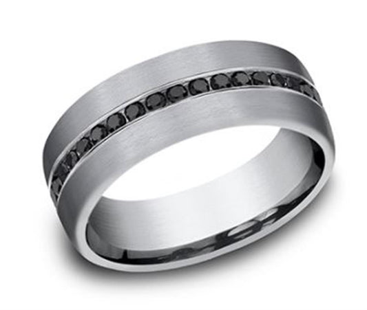 7.5mm Satin Tantalum 0.40cts Black Diamonds Channel Set Ring | Benchmark Rings