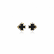 Introducing the elegant Lafonn ER CL S.S GP .040 CTW Black Onyx Good Luck Stud Earrings. Each earring showcases a clover-shaped design, featuring a stunning Black Onyx center adorned with a border of small, sparkling clear stones. Set in gold-tone metal, these stud earrings are sure to bring good luck and style to your ensemble.