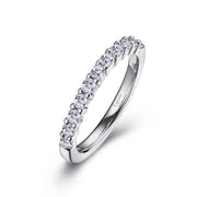 The Lafonn 0.50 CTW Half-Eternity Band is a silver ring adorned with a continuous row of small, round-cut diamonds totaling 0.50 carats along the top half. The inside features engraved text, and it is displayed on a plain white background.