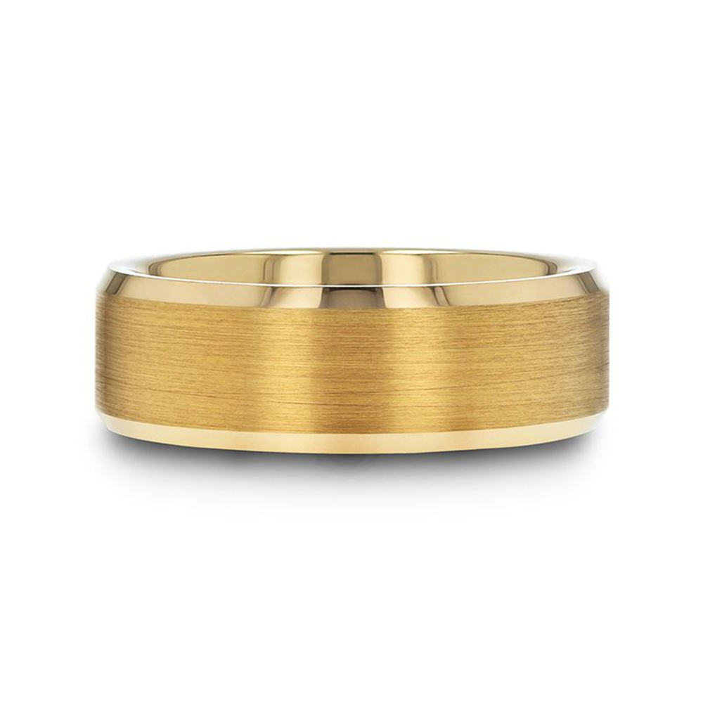 HONOR Gold-Plated Tungsten Beveled Polished Edges Flat Ring with Brush