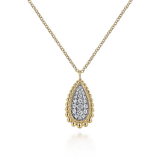 14K Yellow Gold Bujukan Pavé Diamond Teardrop Pendant Necklace