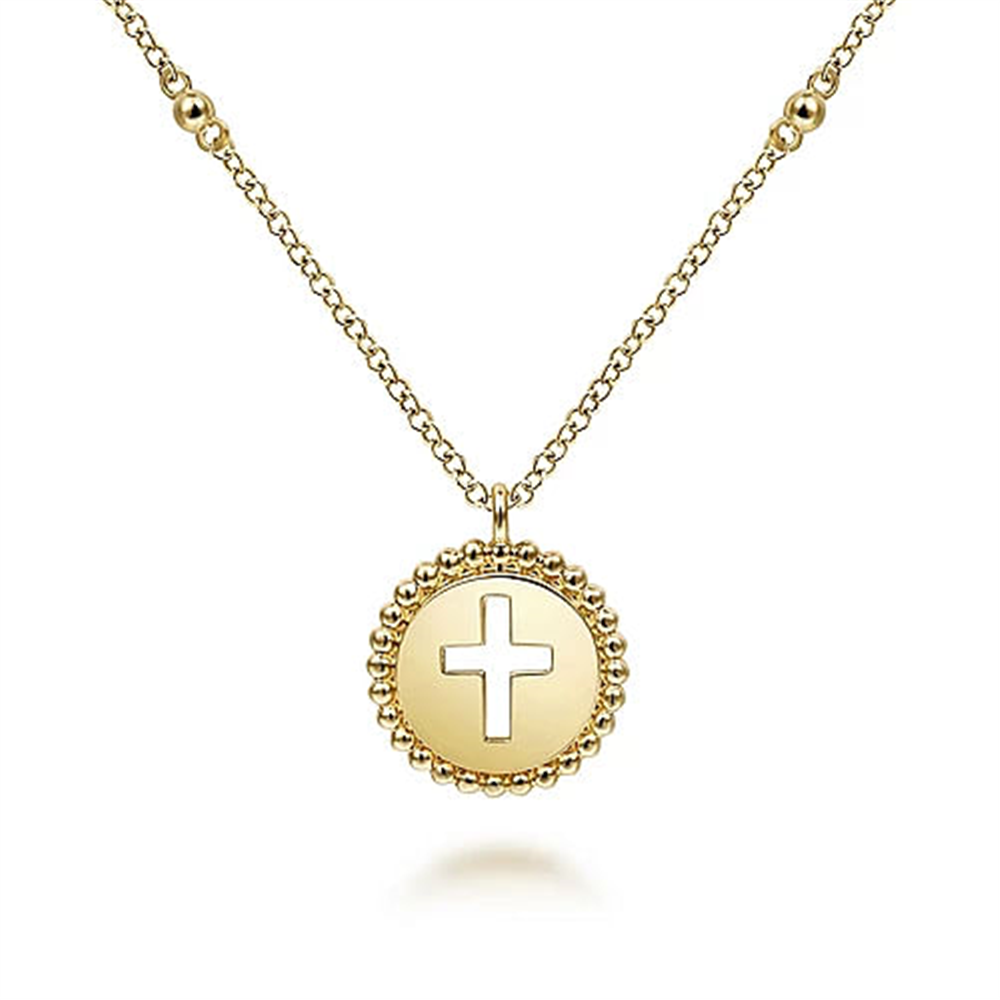 14K Yellow Gold Bujukan Cross Pendant Necklace