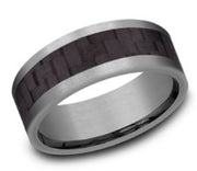 Introducing the 8mm Tantalum and Meteorite Ring, a sophisticated piece from Benchmark Rings. This sleek ring features a striking meteorite inlay running through its center, creating a bold contrast against the smooth tantalum edges. Its intricate pattern stands out beautifully against the polished finish of the band.