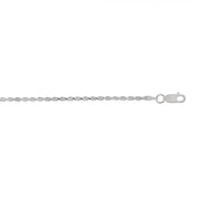 A close-up of the Sterling Silver 1.8mm Rope Chain with Lobster Clasp-16 inch by Royal Chain Group-Royal Chain, featuring intricate twisting links and a sturdy lobster clasp, set against a white background.