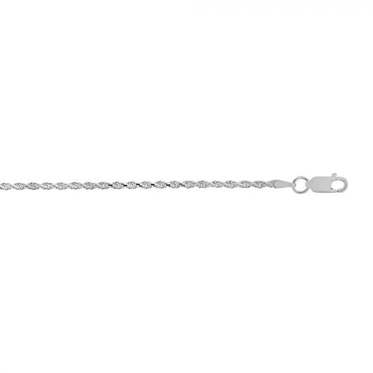 A close-up image of the Sterling Silver 1.8mm Rope Chain with Lobster Clasp-20 inch by Royal Chain Group-Royal Chain on a white background. The chain features a twisted rope pattern with interlocking links.