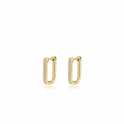 A pair of gold rectangle pave hoops from Lafonn, designated as ER CL S.S. GP 0.22 CTW RECTANGLE PAVE HOOPS ER, encrusted with 0.22 CTW small white diamonds along the outer edge. The earrings feature a polished finish and a minimalist design, with a white background emphasizing their elegance.
