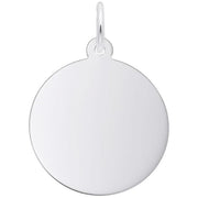 The Rembrandt Charms Medium Round Disc - 50 Series Charm, crafted from sterling silver, features a small loop at the top for easy attachment to a chain or cord. This charm boasts a smooth, polished surface and a simple, minimalist design.