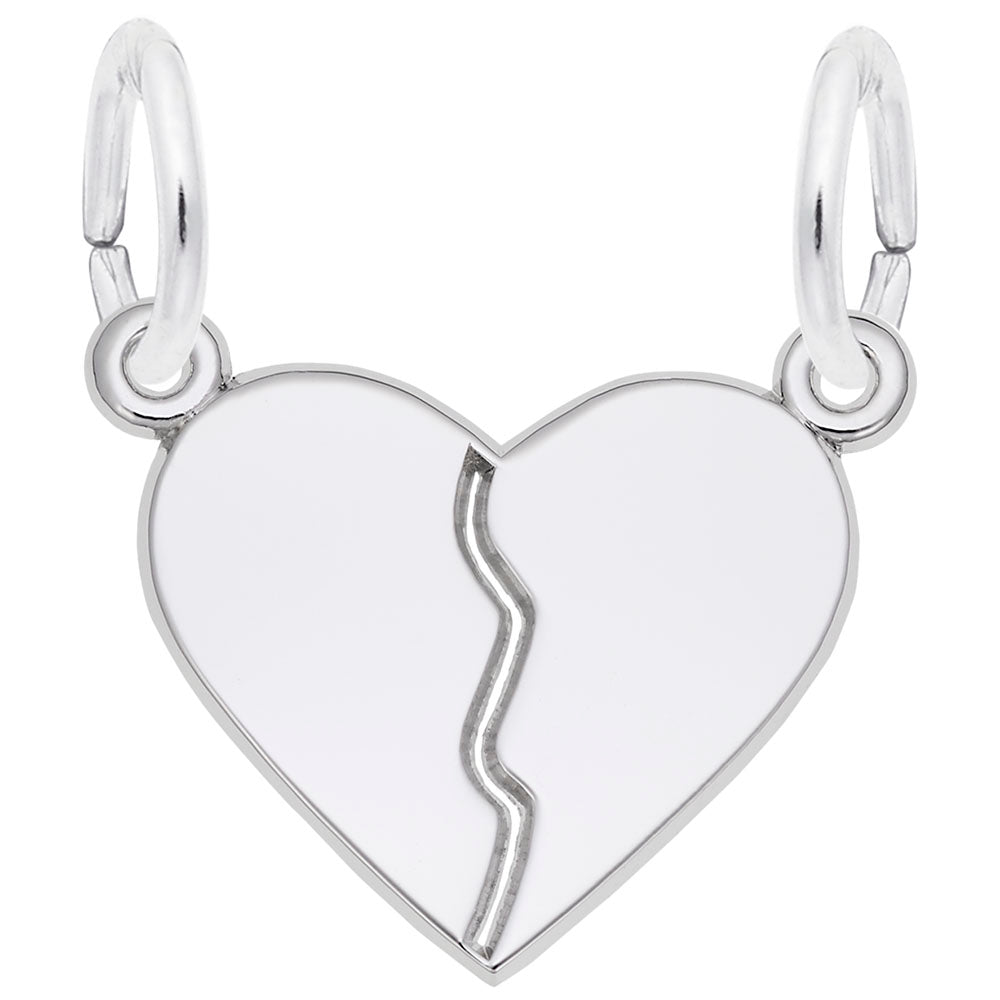 Stirling Silver Back of the Break Apart Heart Charm, with a smooth surface on the back for engraving, but with a jagged split down the middle