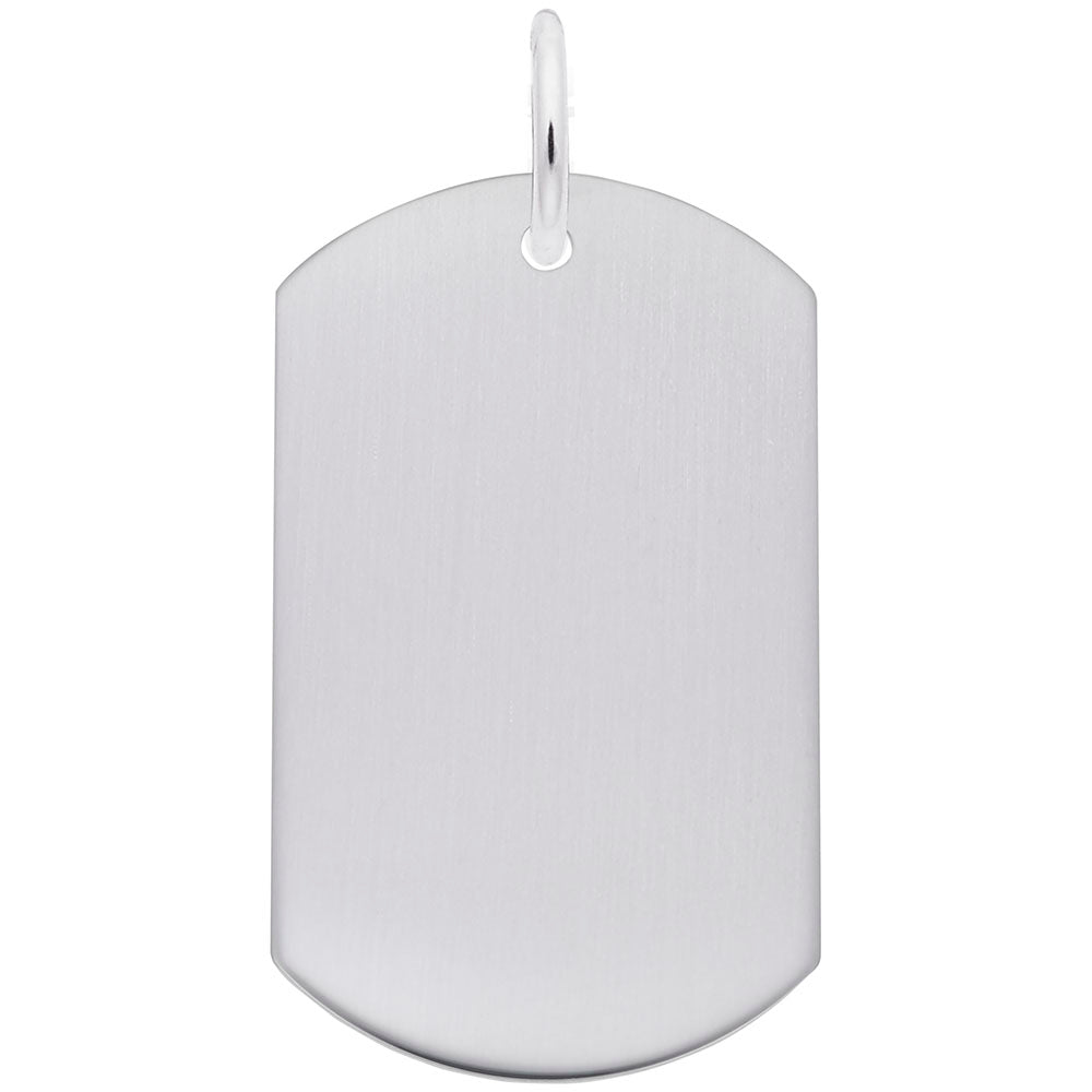 The Medical Dog Tag - Painted by Rembrandt Charms is a sleek silver tag with a brushed metal finish, featuring rounded top edges and a small loop for easy hanging, embodying simplicity and elegance.