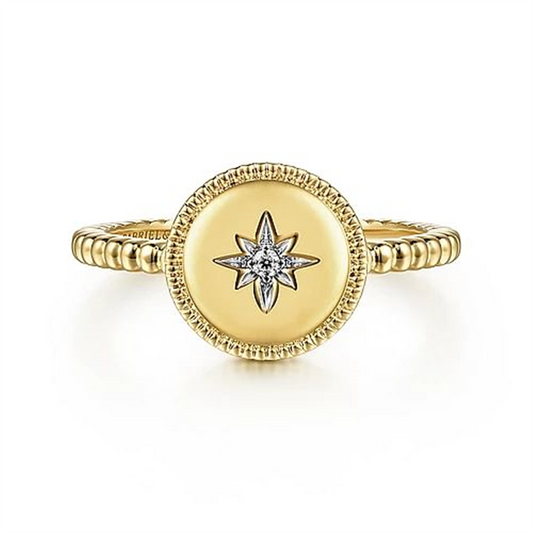 14K Yellow Gold Round Diamond Star Bujukan Ring