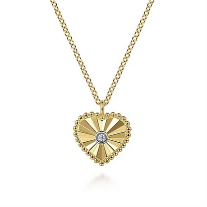 14K Gold Diamond and Heart Pendant Necklace
