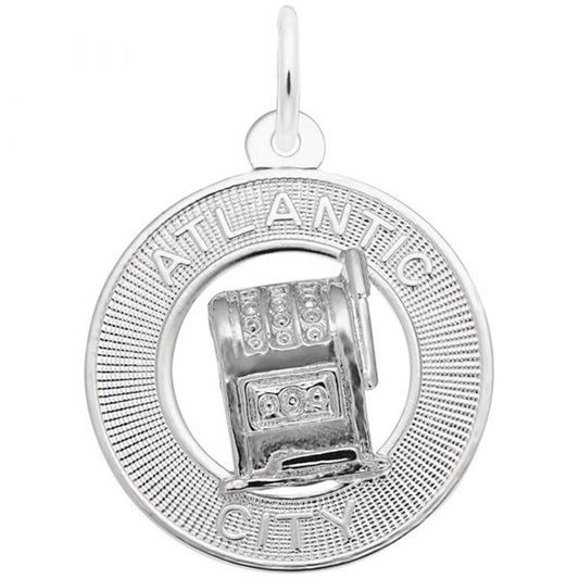 Sterling Silver Atlantic City Slot Machine Ring Charm, Style 4861, 0.76 in x 0.76 in (19.29 mm x 19.29 mm)