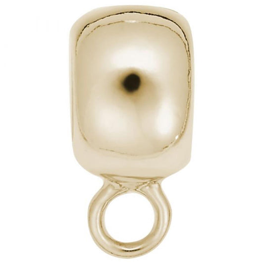 The Rembrandt Charms Pandora Converter Charmdrop Wide Rounded in gold-plated sterling silver features a shiny and polished rectangular jewelry clasp end with a small loop at the bottom. Perfect for attaching to chains or cords, it adds an elegant touch to necklaces or bracelets with its reflective surface.