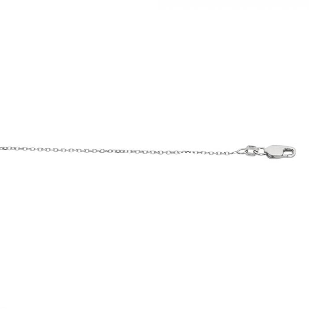 The Sterling Silver 1.1mm Diamond Cut Cable Chain with Lobster Clasp from Royal Chain Group-Royal Chain is a delicate sterling silver chain necklace featuring a small, linked design and a lobster clasp closure on the right end.