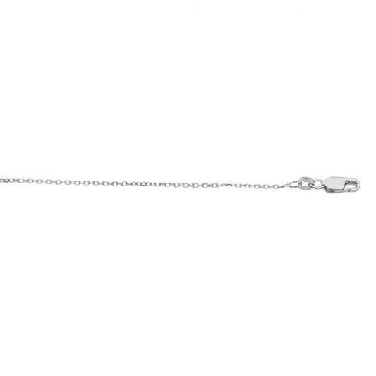 The Sterling Silver 1.1mm Diamond Cut Cable Chain with Lobster Clasp from Royal Chain Group-Royal Chain is a delicate sterling silver chain necklace featuring a small, linked design and a lobster clasp closure on the right end.
