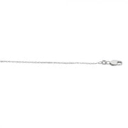 The Royal Chain Group-Royal Chain Sterling Silver 1.1mm Diamond Cut Cable Chain with Lobster Clasp is a necklace featuring evenly spaced links and a lobster clasp closure on the right side. The chain is displayed laid out horizontally against a white background.