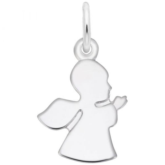 'Sterling silver charm depicting a small guardian angel with outstretched hand. Style 2214, 0.49 in x 0.55 in (12.47 mm x 14.02 mm).'