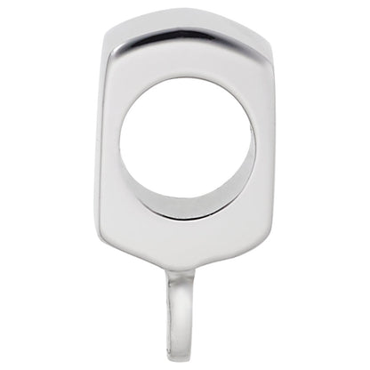 The Rembrandt Charms Flat Front Charm Adapter is a shiny, rhodium-plated sterling silver ring with a rectangular top and large circular center cutout, shown against a plain white background.