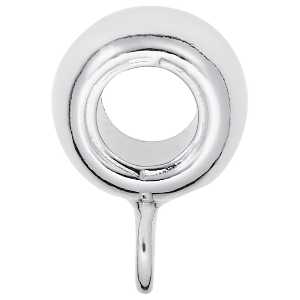 Close-up of the Rembrandt Charms Pandora Converter Charm Drop—large width, sterling silver—featuring a central hole and small bottom loop, ideal for your bead bracelet or pairing with rhodium plated sterling silver styles.