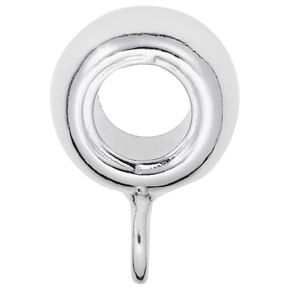 Close-up of the Rembrandt Charms Pandora Converter Charm Drop—large width, sterling silver—featuring a central hole and small bottom loop, ideal for your bead bracelet or pairing with rhodium plated sterling silver styles.