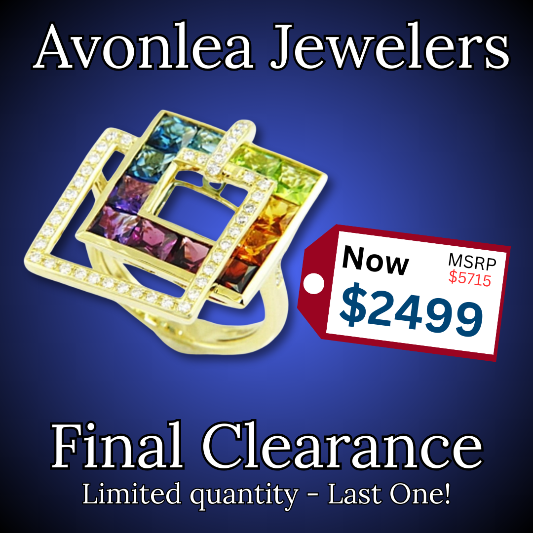 Final Clearance! Bellarri Multi Color Gemstone & Diamond Ring (0.40ct diamonds, 3.90ct gemstones, 14K yellow gold) from the Malibu Nouveau Collection—now $2499 (MSRP $5715). Limited quantity at Avonlea Jewelers!.
