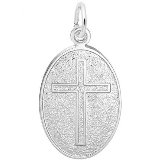 Cross Oval Disc Charm / Sterling Silver
