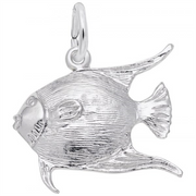 'Sterling silver charm depicting an angelfish with detailed fins and scales. Style 7744, 0.79 in x 0.55 in (20.04 mm x 14.05 mm).'