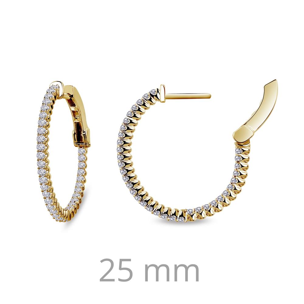 The Lafonn Diamond Hoop Earrings are elegantly showcased with one earring closed and the other open to display the clasp. These stunning sterling silver hoops, encrusted with small simulated diamonds, measure 25 mm at the bottom.